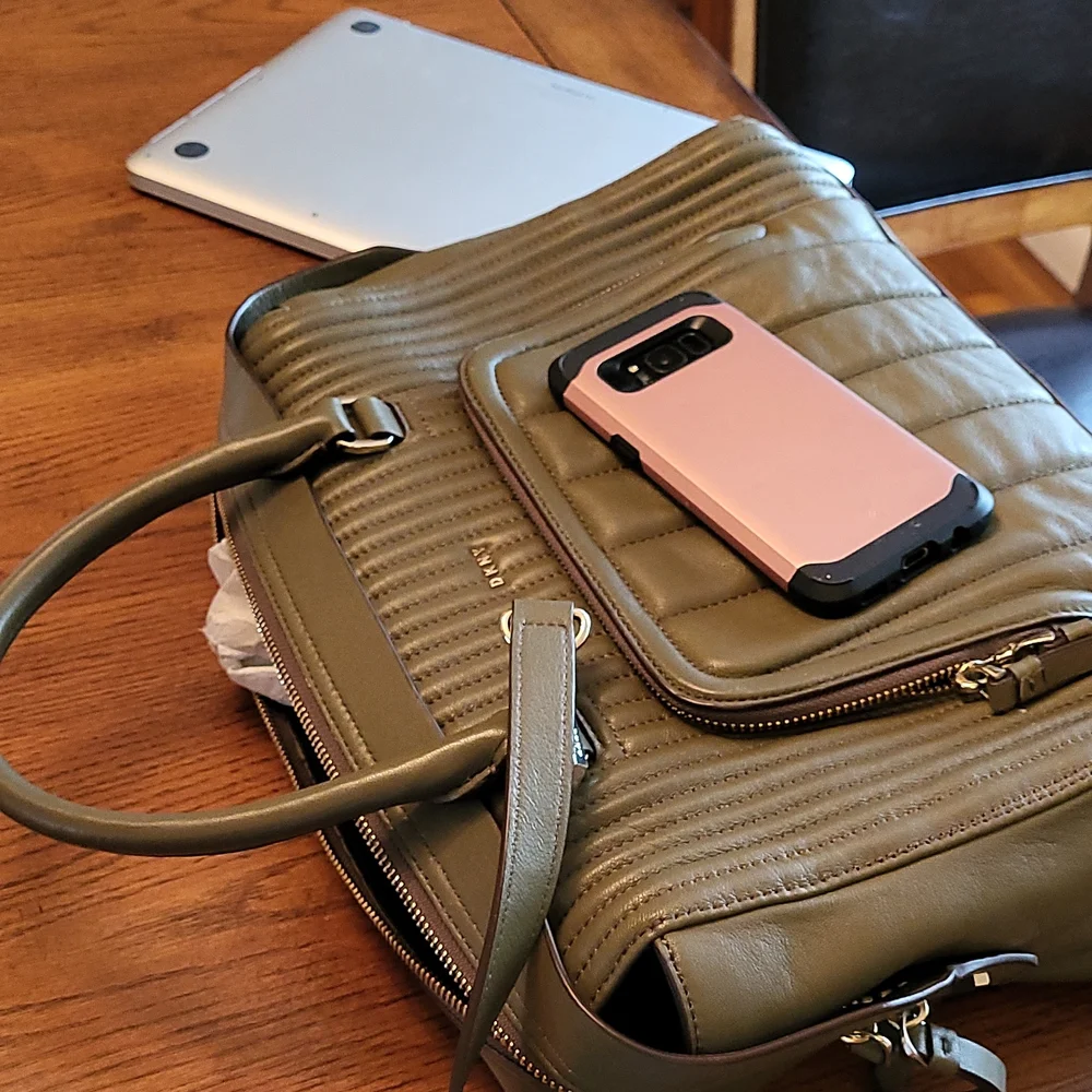 Dkny large quilted genuine leather satchel